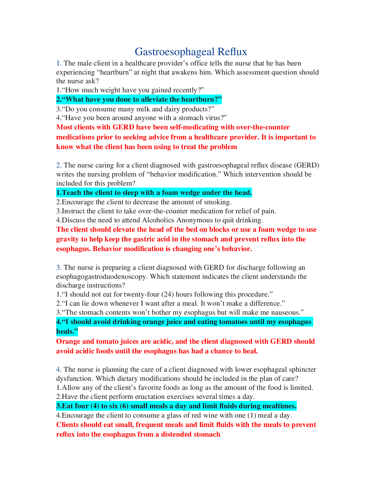 Preview image for Gastroesophageal Reflux Questions And Answers 100% Complete Set